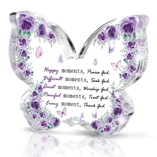 Every Moment Thank God" Butterfly Acrylic Sign - Purple Scripture Decor, 5-Layer Faith Reminder for Desk/Prayer Altar, Christian Gift for Women Inspirational 4.7 * 3.2 Inch - color: Purple 42