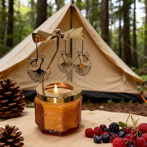 kingnero Lavender Scented Candle Carousel Rotary Candle Holder Spinning Tea Light Birthday Gifts for Women, Mom, Wife, Girlfriend, Sister, Female Friends, (Gold Ginkgo Leaf) - color: Gold Ginkgo Leaf
