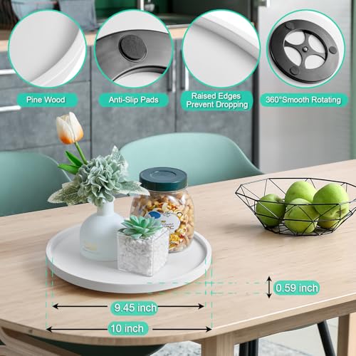 10" Wood Lazy Susan Turntable Organizer, Lazy Susan for Table Top Cabinet Dining Pantry Countertop Cupboard Organization, Decorative Tray for Kitchen Bathroom Decor Coffee Bar Accessories, White - color: White, size: 10" with Low Rim