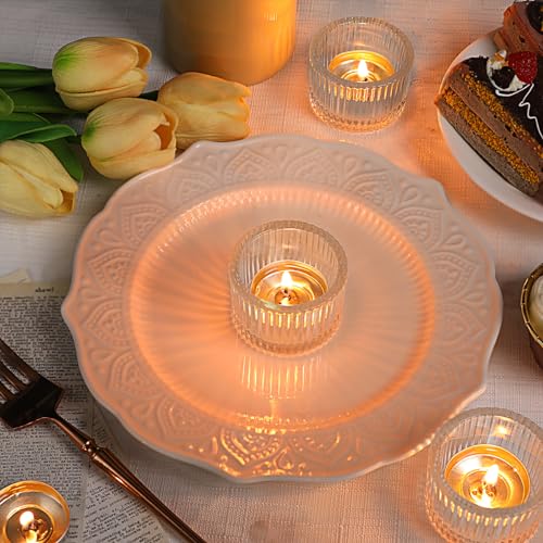 Lanttu Clear Tealight Candle Holder Set of 12, Small Votive Candle Holders for Wedding, Glass Tea Light Candles Holder for Party&Home Decor, Table Centerpiece (2''Dia*1.4''H) - color: Clear
