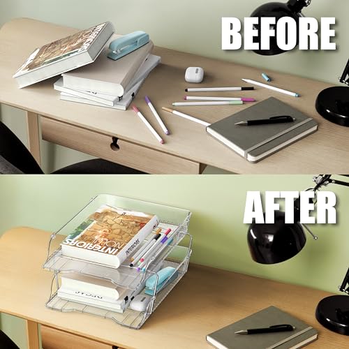 Simple Houseware 2-Tier Clear Stackable Letter Tray Organizer – Desktop File Holder for A4/Letter Size Paper, Document Sorter, Office Desk Paper Organizer, Transparent File Storage - color: Clear, size: 2-Tier