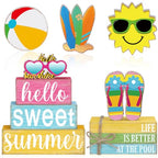 Vercraft 11 Pcs Summer Hawaiian Table Decorations Set Summer Tiered Tray Decor Flip Flops Centerpiece Faux Book Stack Block for Table Home Office Decorations - style: Pool