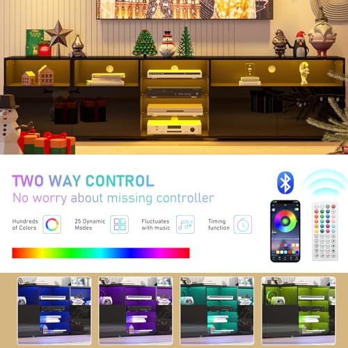 jiteentarou 79IN LED TV Stand for 75/80/85inch TV,High Glossy Modern TV Stand for Living Room,TV Entertainment Center with Adjustable Storage Shelf,RGB LED Lighting,TV Console(Black) - color: Black