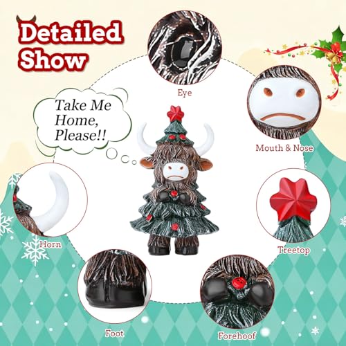 DUQGUHO Cow Christmas Ornaments Xmas Resin Ornament Statue Desk Accessories Christmas Figurines 4 Inch Mini Highland Cow Gifts for Women - color: Multi - Highland Cow