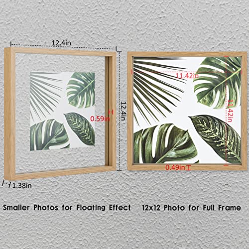 MUYE 12x12 Floating Frame Set of 2,Double Glass Rustic Square Photo Frame,Display Any Size Photo up to 12x12,Wall Mount or Tabletop Standing Natural - color: Natural, size: 12x12