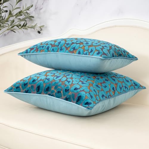 Alerfa Blue Floral Throw Pillow Cover 20 x 20 Inch Cut Velvet Sqaure Luxury Decorative Pillow Cover for Couch Living Room Bedroom - color: Blue, size: 20" x 20" (Pack of 1)
