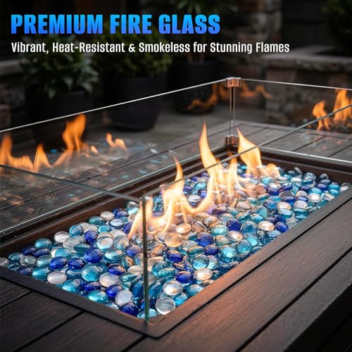 Mr. Fireglass 10 Pound Blended Fire Glass Beads, 1/2" High Luster Mixed Colored Fire Glass Drops for Fireplace Fire Pit & Lanscaping, Cobalt Blue, Crystal Ice, Caribbean Blue - color: Cobalt Blue, Crystal Ice, Caribbean Blue, size: 1/2 inch, 10 Pounds