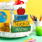 Yuntau 4 Pcs Teacher Appreciation Gift Wooden Table Decoration Apple Tiered Tray Decor Guide Teach Inspire Teacher Appreciation Gift Apple Block Sign Centerpiece Decor for Office Classroom - style: Apple