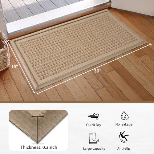 HIYARD Boot Tray for Entryway, Non-Slip Shoe Tray Drying Mat, Waterproof Boot Mat for Muddy Boots, Heavy Duty Shoe Storage Trays, Indoor/Outdoor Use, 16x30 inches, Beige - color: Beige, size: 16" x 30"