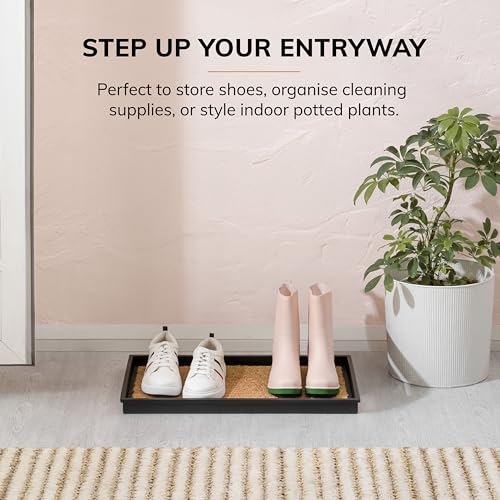 Anji Mountain Heavy Duty Waterproof Rubber Shoe Storage Mat Organizer/Boot Storage Tray Multi Use for Entryway with Coir, Tan Insert, Fits 2 Pair (24.5" Wide) - color: Tan Insert, size: 24" x 14" x 1.5"
