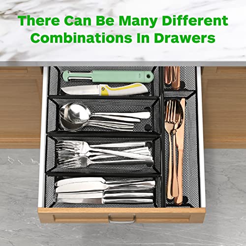 Smgmg Silverware Drawer Organizer, Silverware Organizer for Drawer, 6 Pack Utensil Organizer for Kitchen Drawers, Kitchen Drawer Organizer for Large Utensils with Interlocking Arm (9.6 * 3 * 2 inch) - color: Black, size: 9.6 * 3 * 2 Inches