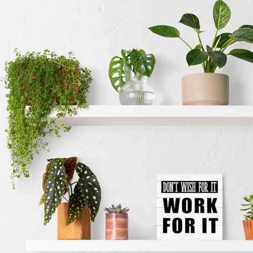 Motivational Wooden Box Sign, Table Shelf Decoration, Inspirational Desk Signs for Home Office Workplace Gym Decor, Encouragement Gift, Don't Wish for It. Work for It Sign, White - color: Inspirational07