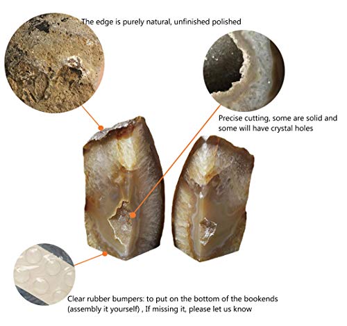 AMOYSTONE Unique Agate Stone Bookends, Heavy-Duty Book Ends for Heavy Books, Quartz Crystal Book Stopper, Natural Brown/Gray, 4-6 LBS, Perfect for Office and Studyroom Decor - color: Natural, size: 4-6 Pounds