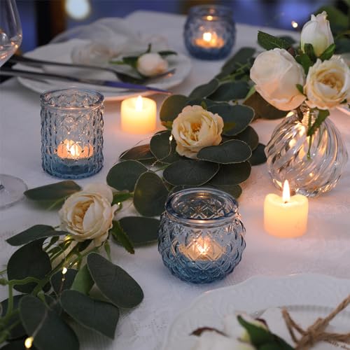 DARJEN Blue Votive Candle Holders Set of 36- Round Candle Holders Bulk, Glass Candle Holder for Wedding Home Decoration, Tea Lights Candle Holders for Wedding Shower, Party & Gift - color: Blue, size: 36 Pcs