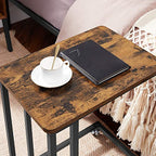 VASAGLE End Table, C Shaped TV Tray with Metal Frame Rolling Casters, Industrial Side Table for Living Room Bedroom, 19.7 x 13.8 x 23.6 Inches, Rustic Brown and Black - color: Rustic Brown + Black