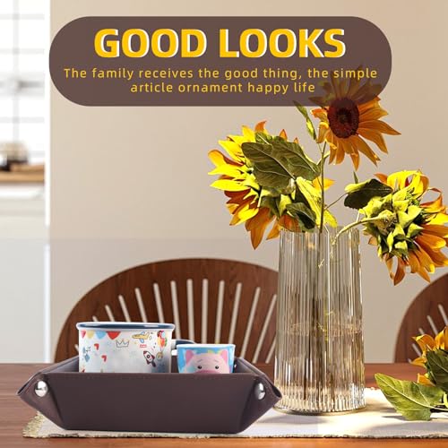Valet Tray for Men Women - PU Leather Travel Catchall Tray Organizer - Desk Bedside Nightstand Storage Box for Jewelry Key Phone Remote Controller Wallet Watch Glasses Coin Readers - Square - color: Dark Brown