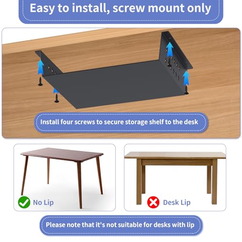 MOLIGOU Under Desk Storage Shelf, Under Desk Tray with Felt Liner, Screw Mount Under Table Hidden Storage for Home Office, Kitchen Cabinet