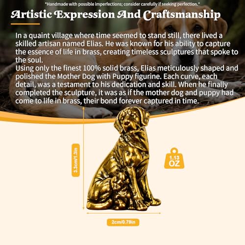 CHOVY 100% Solid Brass Mother Dog with Puppy Statue - Retro Animal Figurine, Handcrafted Desk Ornament, Vintage Collectible Art Piece, Home & Office Decor, for Dog Lovers 1.13 oz - style: Parent Child Dog