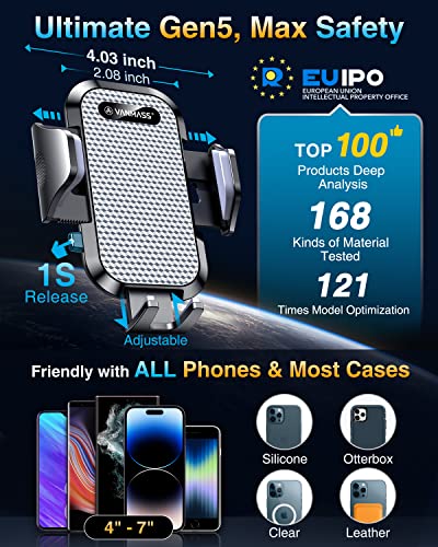 VANMASS [True Military-Grade] Car Phone Holder [Best Suction & Clip] Cell Phone Mount for Dashboard Windshield Vent Truck Cradle Dash Stand for iPhone 15 Pro Max 14 13 12 Android, White - color: White