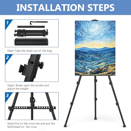 Art Painting Display Easel Stands - Portable Adjustable Aluminum Metal Tripod Artist Easels with Bags, Extra Sturdy for Table-Top/Floor Painting, Drawing, and Displaying, Black 4 Pack - style: Black - 4pack