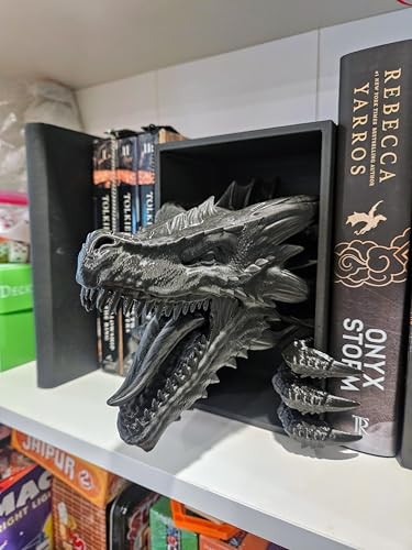 Dragons Awakening Book End – Fantasy Book Nook Insert for Dragon Readers – Unique Home Decor for Bookshelves & Libraries (Black - 2 Arms) - color: Black - 2 Arms