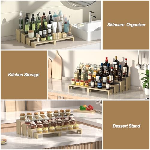 2 Set Large Wooden Tiered Riser Display Stands for Vendor Events,Stackable Perfume Organizer Cologne Stand for Men Women,Wooden Cupcake Dessert Stand,Wood Dessert Table Display Set,Food Display Risers for Party（12-11.2-10.4-9.6IN）