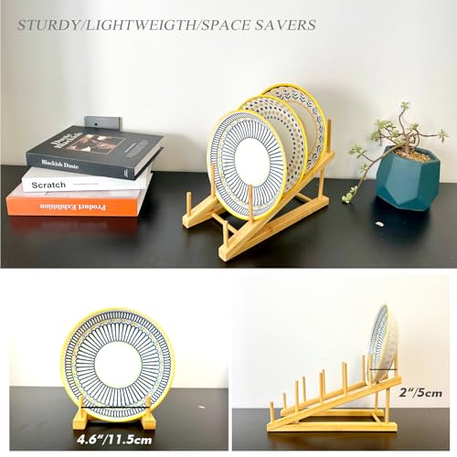 Plate Stands For Display,Wooden Plate Racks Dish Stand Holder, 5-Tier Display Stands For Tabletop Book, Art Print, Puzzle, Cutting Board Kitchen Cabinet Organizer - color: 1Pack