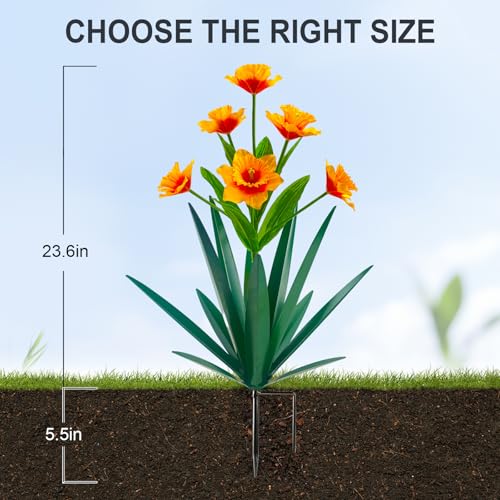 Homight Metal Agave Plant Outdoor Decoration Outdoor Garden Decoration Daffodils Flowers Mexican Yard Art Daffodils Flowers Decorative Garden Gift (3 Big Orange Daffodil) - color: 3 Big Orange Daffodil