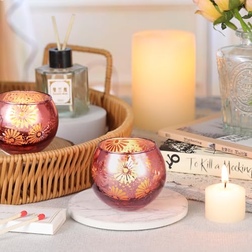 Pink Mercury Glass Votive Candle Holders Set of 12, Round Tealight Candle Holders for Table Centerpieces, Weddings, Shower Gifts, Valentine's Day, Mother's Day, Party Decorations - color: Pink