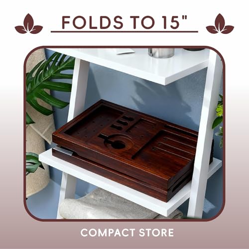Premium Foldable Bamboo Bathtub Tray Caddy, Expandable Bath Caddy Tray with Holder, Brown Bath Shelf Over Tub, Spa Bathroom Accessories & Gifts for Home - color: Brown