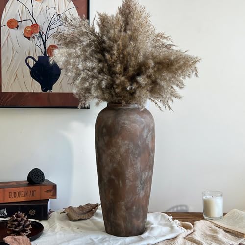 15 Inch Ceramic Rustic Farmhouse Vase, Handmade Pottery Flower Vases for Home Decor, Brown Ceramic Vase for Living Room, Table Centerpieces & Shelf Decor, Wedding Gifts - color: Brown, size: Large