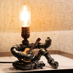 Music Guitar Table Lamp,Steampunk Table Lamp,Retro Guitars Steampunk lamp, Industrial Metal Tube Robot Lamp Cool Guitar Stuff Present for Men Music Lovers - color: Silver Black Lamp Body + Acoustic Guitar