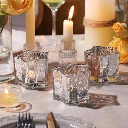 Letine 8pcs Silver Star-Shaped Candle Holders, Tea Light & Votive Candle Holders for Diwali, Wedding, Fall Table Centerpiece, Celestial Glow Jar, Lucky Star Jar & Holiday Decorations (2.44" H) - color: Silver, size: 8pcs
