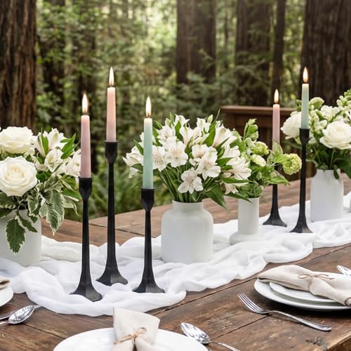 Black Iron Taper Pillar Candle Holders Set of 3, Candlestick Holders Rustic Vintage Decorations, Tall Candle Stand for Home Decor Mantle Dining Coffee Table Outdoor Wedding-11.8"+13.8"+15.4" - color: Black