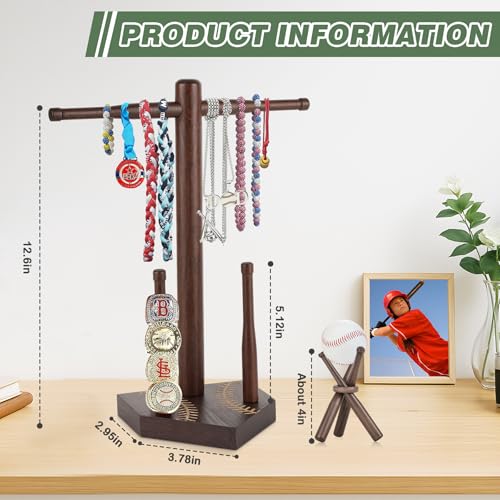 Baseball and Softball Jewelry Organizer, Wooden Baseball Stand and Display Holder for Championship Ring & Drip Necklace, Ring Display Holder , Baseball Accessories Decor, Gift for Athletes and Fans