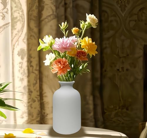 Ceramic White Small Vase, Dry Flower Vases Minimalism Style for Modern Table Shelf Home Decor, Fit for Fireplace Bedroom Kitchen Living Room Centerpieces Office Desk Gift (White, Small) - color: White, size: Small