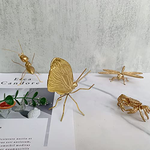 Gold Butterfly Sculpture Solid Metal Insect Ornament Mini Butterfly Figurine for Home Office Garden Desktop Decor - style: Butterfly