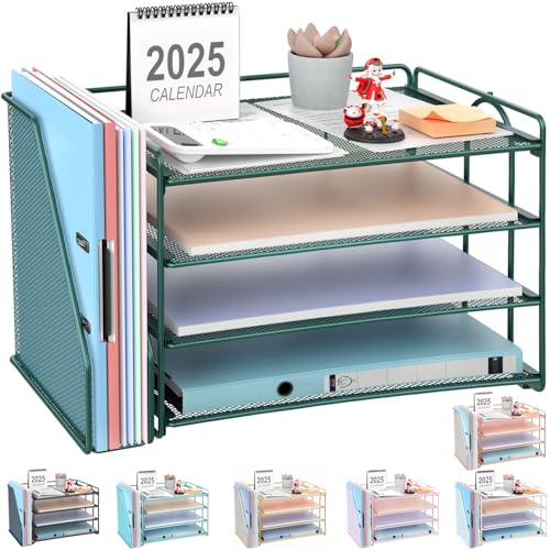 gianotter 4-Tier Paper Organizer With Magazine Holder, Desk Organizers and Accessories, Desk Accessories & Workspace Organizers, File Organizer for Office Supplies Storag (Green, 4-Tier) - color: Green, size: 4-Tier