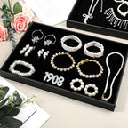 4 Pcs Stackable Jewelry Tray Black Showcase Display Jewelry Organizer Tray Bracelet Ring Earring Necklace Organizer Empty Plate for Drawers Countertop