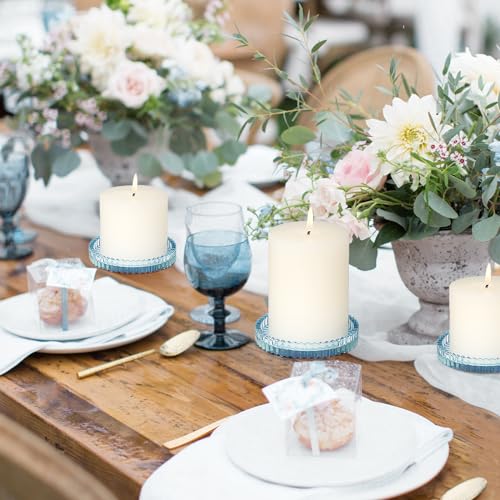 Glass Pillar Candle Holder, 4" Blue Candle Plates Set of 6, Glass Candle Holders for Wedding, Party, Holiday, Home Decor, Table Centerpiece - color: Blue, size: 6 pcs