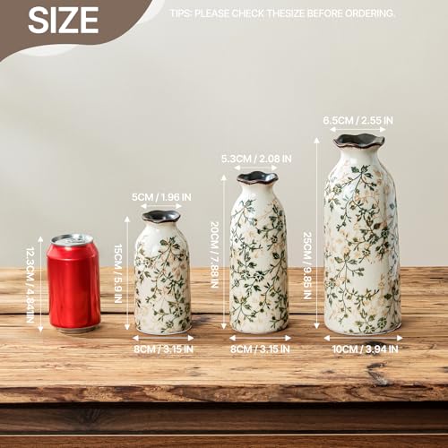 for Mom from Daughter or Son, Ceramic Vase Set of 3, Vintage Green & Beige Chinoiserie Floral Vases, Rustic Grandmillennial Farmhouse Decor for Living Room, Kitchen, Bedroom - color: 05-green and Beige-set of 3
