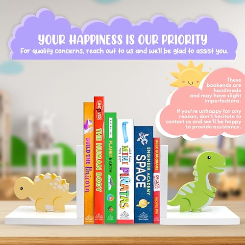Decorably Stego and Trex Dinosaur Book Ends for Kids Books - 1 Set Non-Skid Wooden Decorative for Boys Room, Baby's Nursery, Classroom Decor - style: Stego & Trex