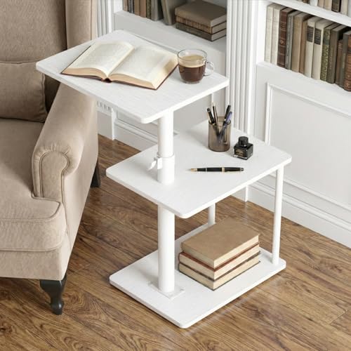 Faesun 360° Swivel Side Table for Height Adjustable, C Shaped End Table for Couch with Storage, 3-Tier Night Stand with Open Shelf, Tv Tray for Small Spaces, Living Room, Bedroom, White - color: White