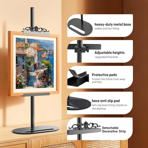 Adjustable Tabletop Picture Frame Stand with Removable Decorative Top,Metal Display Easel stand for Photos, Paintings,Signs & Canvas, Desktop Picture Holder for Frames up to 29.8" H (1 PACK)