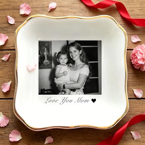 Personalized Mom Jewelry Tray Gift for Mothers Day, Custom Ceramic Ring Dish for Grandma, New Mom Gifts, Unique Grandma Shower Keepsake, Gifts for Womens, Ceramic Trinket Tray Gift (Black and White) - color: Black and White