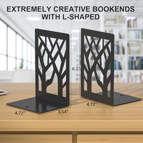Bookends 8 Pieces, Tree Design Modern Metal Bookends for Shelves, Black Tree Book Ends Decorative Book Organizer for Desk, Decorative Shelve Book Stopper for Home Office - color: Black 8 Pieces