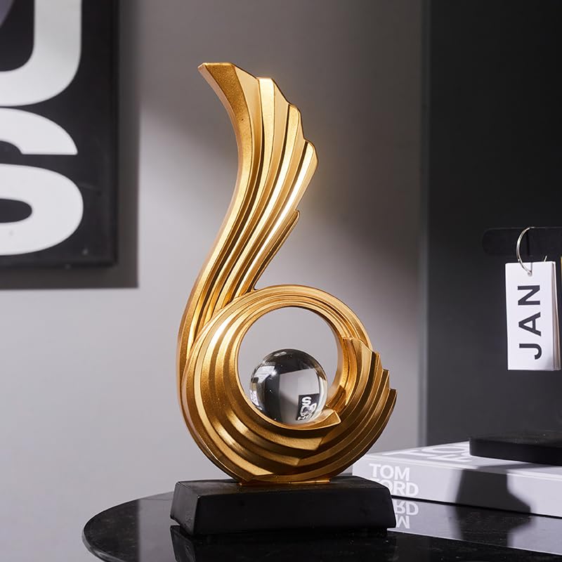 Modern Golden Abstract Art Sculpture, Gold Entryway Table Accents, Resin Statue–Crafted Decor for Living Room, Office & Coffee Table Accents - color: G