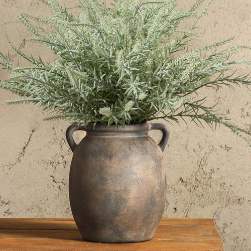 Dobbyby Ceramic Flower Vase 7.6 inch Farmhouse Rustic Vase Decorative Pottery Terracotta Vases for Home Decor Table Mantle Fireplace Living Room Bathroom Wedding Centerpiece (Black) - color: M-black