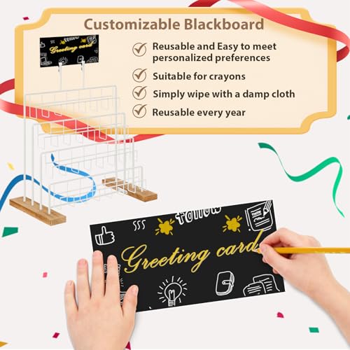 Greeting Card Display Stand, 4-Tier Greeting Card Organizer for Cards, Postcard, Photos, Brochure, Sticker, Trading Cards, Metal & Wooden Retail Display Rack for Vendors Counter Retail (Black) - color: Black