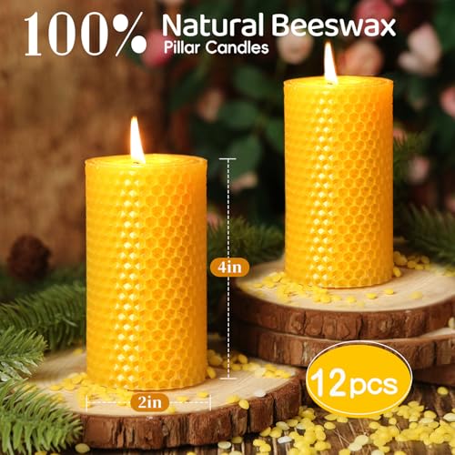 12 Pack Honeycomb Beeswax Candles,240 Hours Long Burning Natural Handmade Beeswax Rolled Pillar Candles, Bees Wax Candles for Home, Prayer,Dripless Smokeless Unscented Pillar Candle 2x4in - color: 2x4in, size: 12pcs
